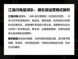 江淮闪电篮球队,如何从NBL新军实现季后赛突破,俱乐部运营模式解析
